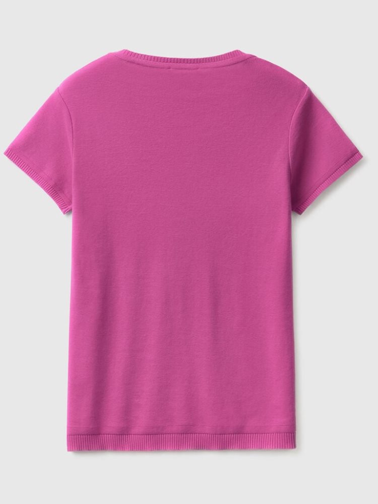 Pink Women's Benetton 100% Cotton Short Sleeve Sweaters | AU410442