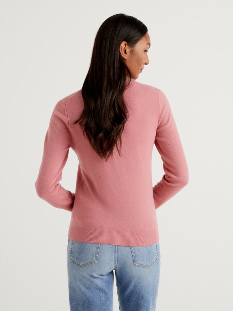 Pink Women's Benetton Crew Neck Merino Wool Sweaters | AU658581