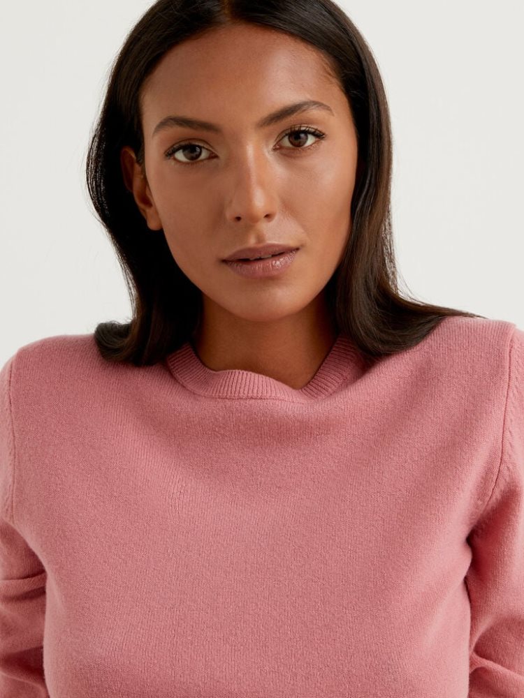 Pink Women's Benetton Crew Neck Merino Wool Sweaters | AU658581