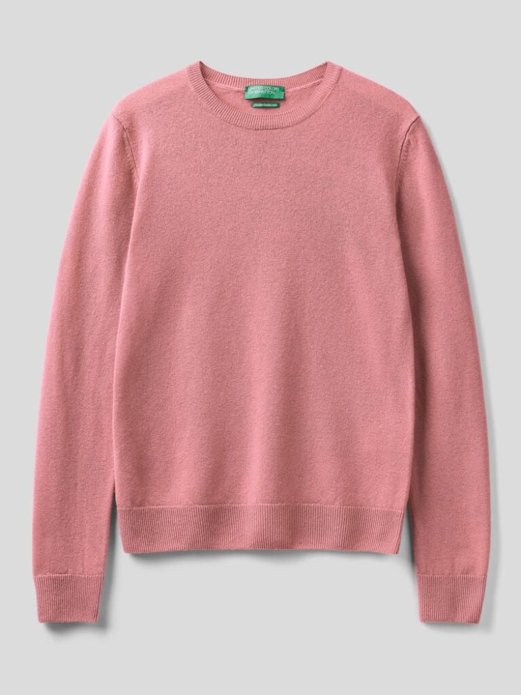 Pink Women's Benetton Crew Neck Merino Wool Sweaters | AU658581