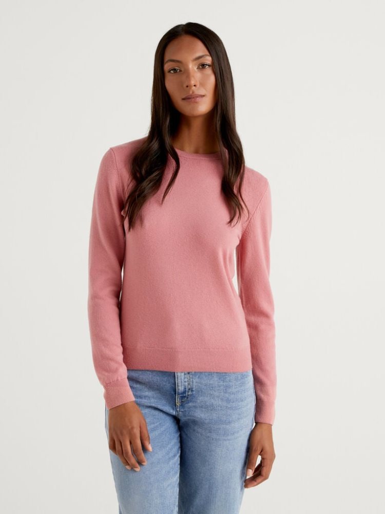 Pink Women\'s Benetton Crew Neck Merino Wool Sweaters | AU658581