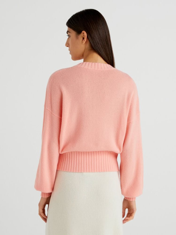 Pink Women's Benetton Crew Neck Wool Blend Sweaters | AU925776