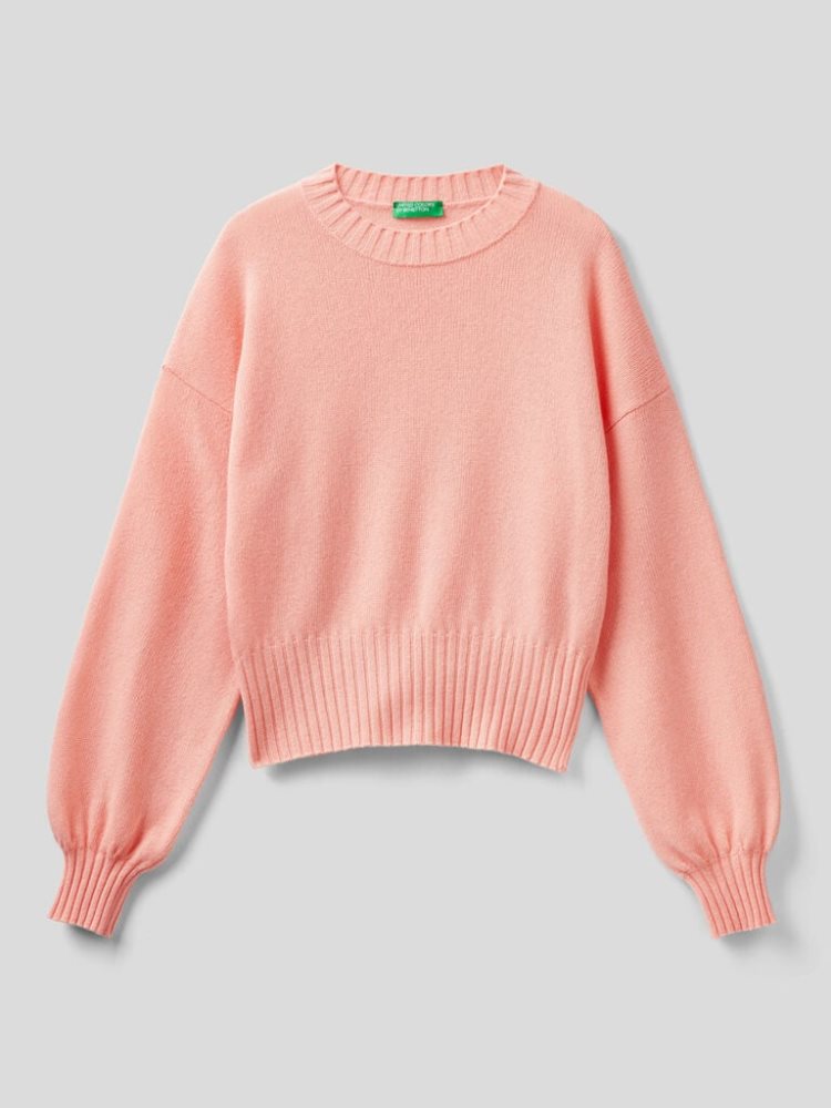 Pink Women's Benetton Crew Neck Wool Blend Sweaters | AU925776