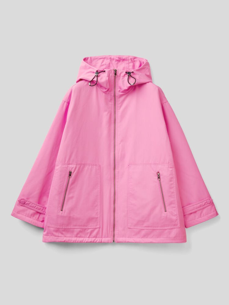 Pink Women's Benetton Short Waterproof Parka Coats | AU777298