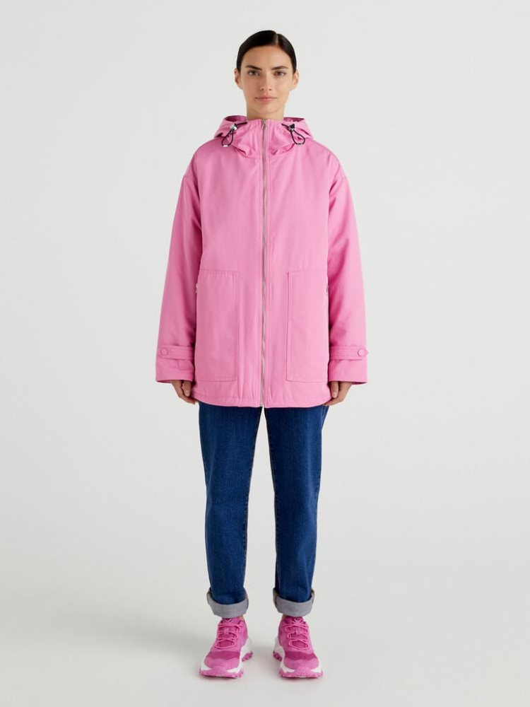 Pink Women\'s Benetton Short Waterproof Parka Coats | AU777298