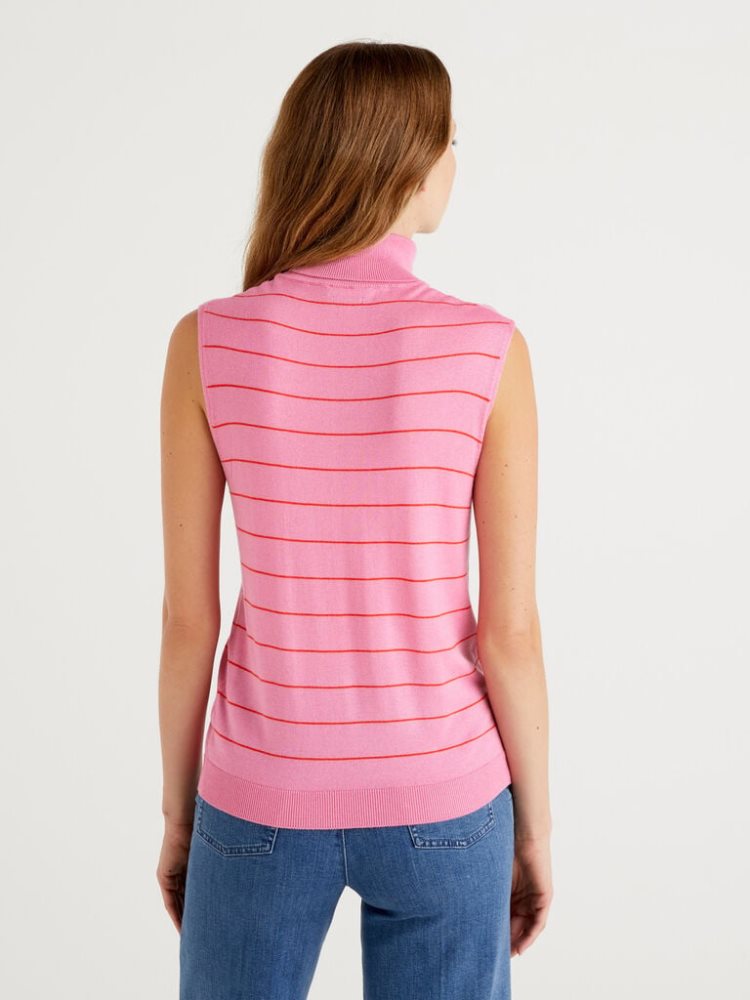 Pink Women's Benetton Sleeveless Cashmere Blend Turtleneck Sweaters | AU019970