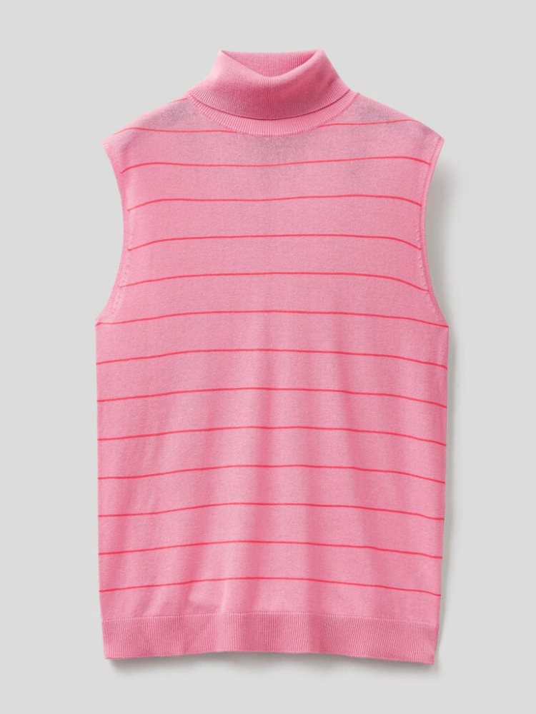 Pink Women's Benetton Sleeveless Cashmere Blend Turtleneck Sweaters | AU019970