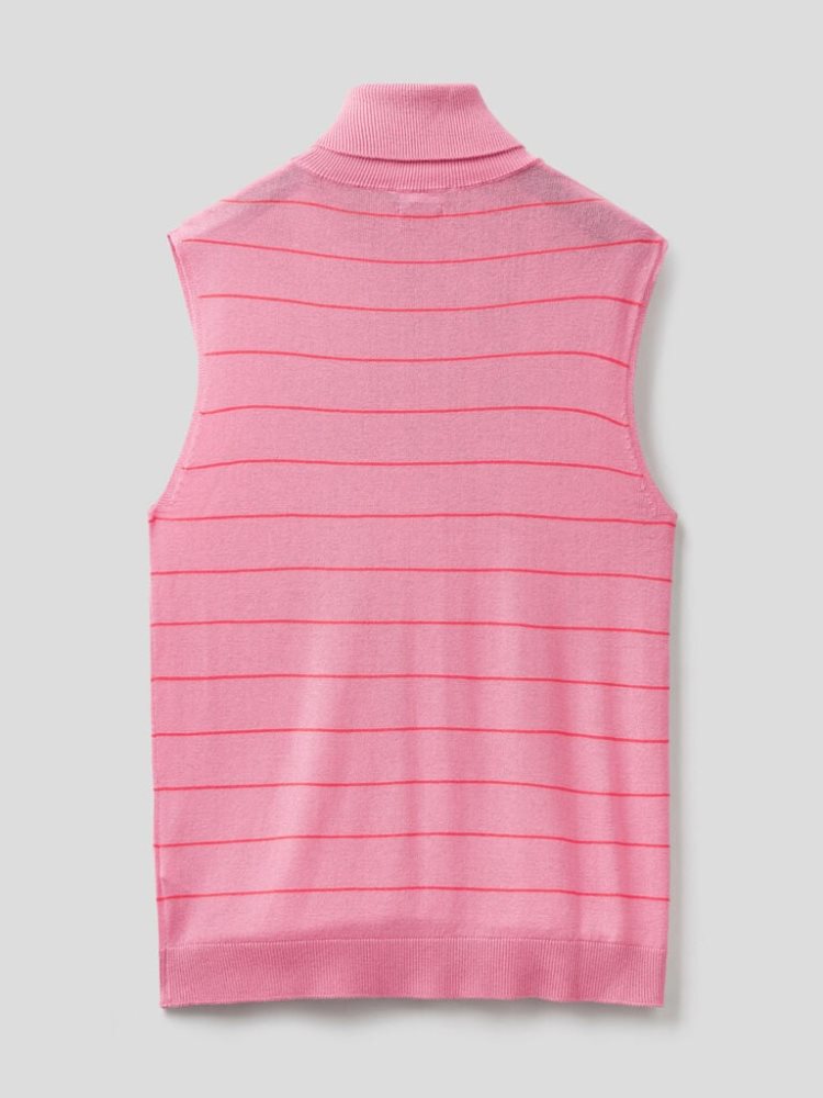 Pink Women's Benetton Sleeveless Cashmere Blend Turtleneck Sweaters | AU019970