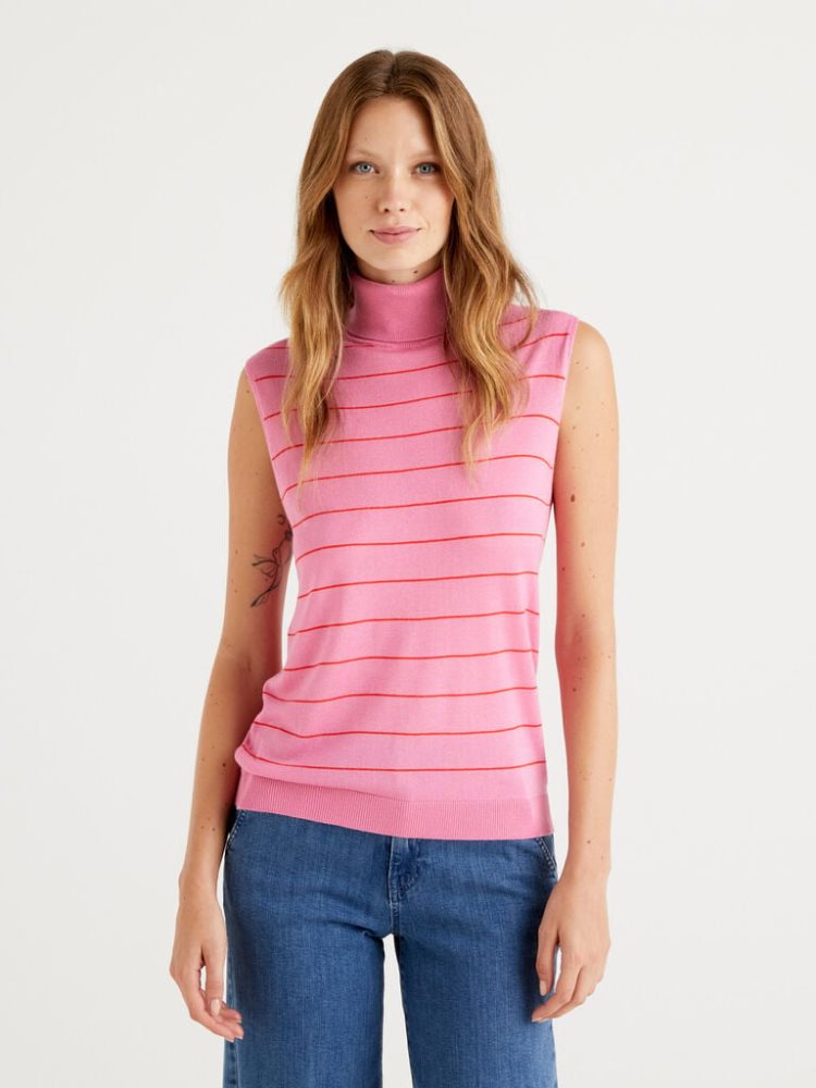 Pink Women\'s Benetton Sleeveless Cashmere Blend Turtleneck Sweaters | AU019970