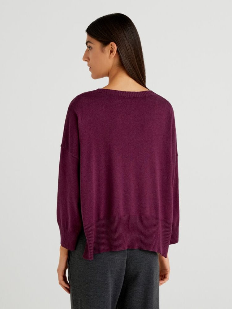 Plum Women's Benetton Boxy Fit Logo Band Sweaters | AU858315