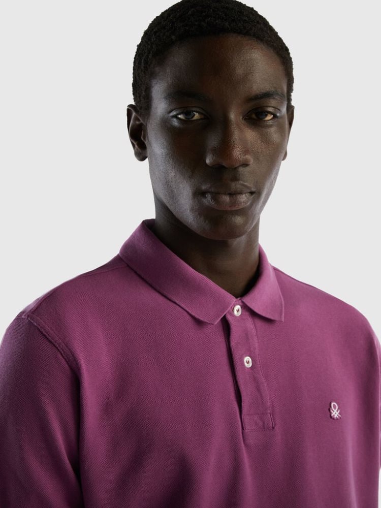 Purple Men's Benetton Regular Fit Short Sleeve Polos | AU874904