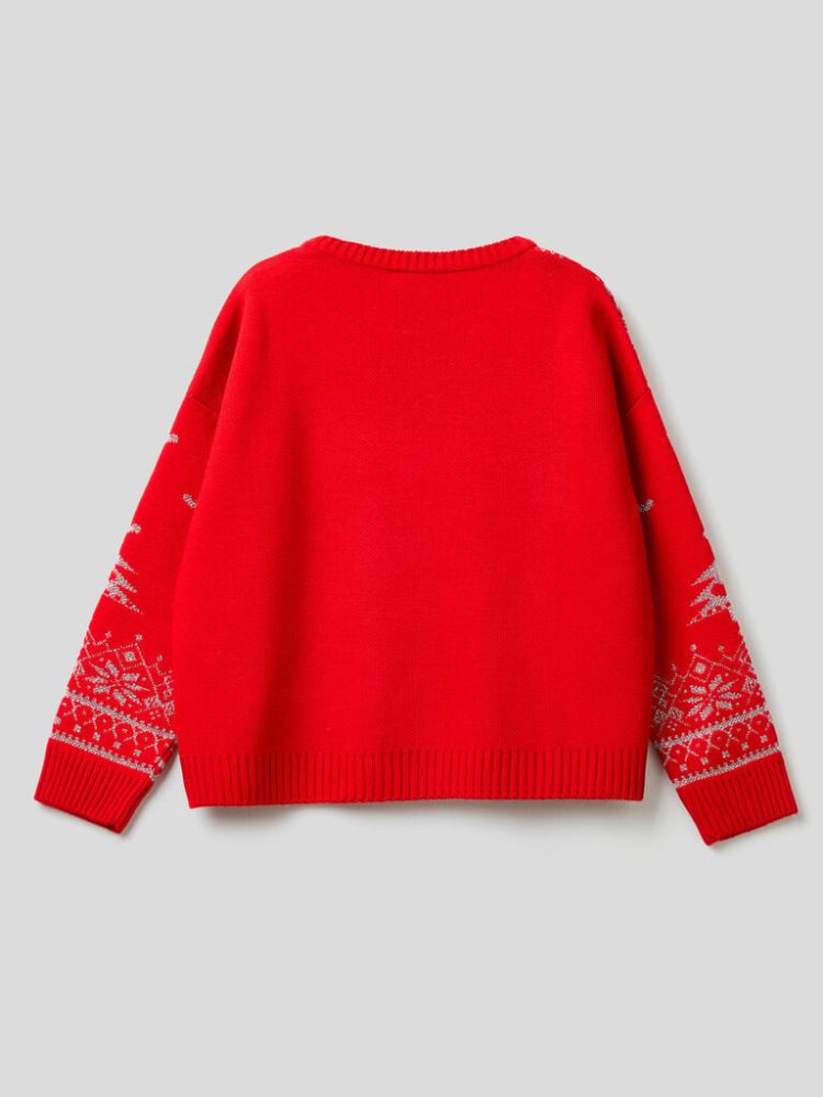 Red Kids' Benetton Christmas Inlays Sweaters | AU336083