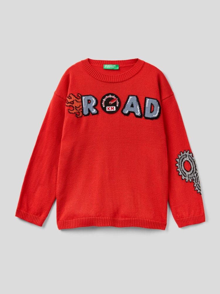 Red Kids\' Benetton Inlay And Applique Sweaters | AU030317