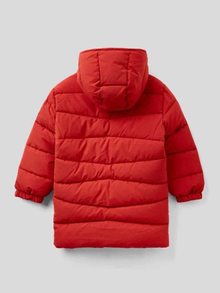 Red Kids' Benetton Longline Hood Padded Jackets | AU467879