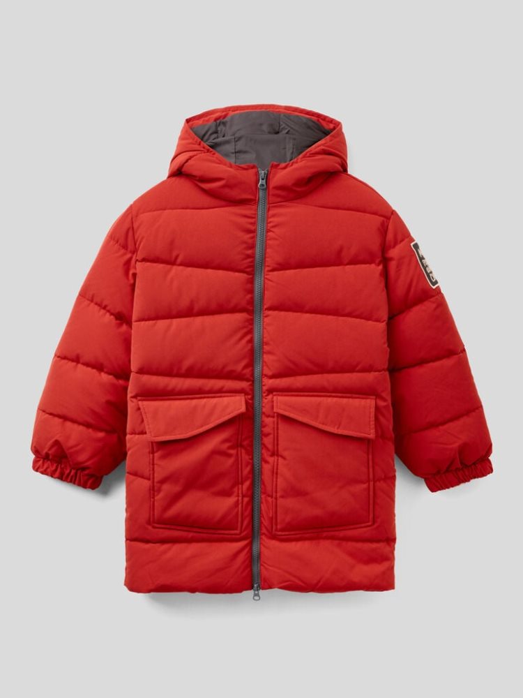 Red Kids\' Benetton Longline Hood Padded Jackets | AU467879