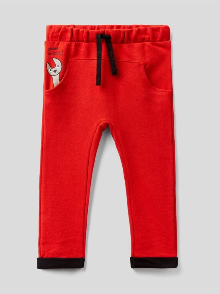 Red Kids\' Benetton Print And Drawstring Joggers | AU166274