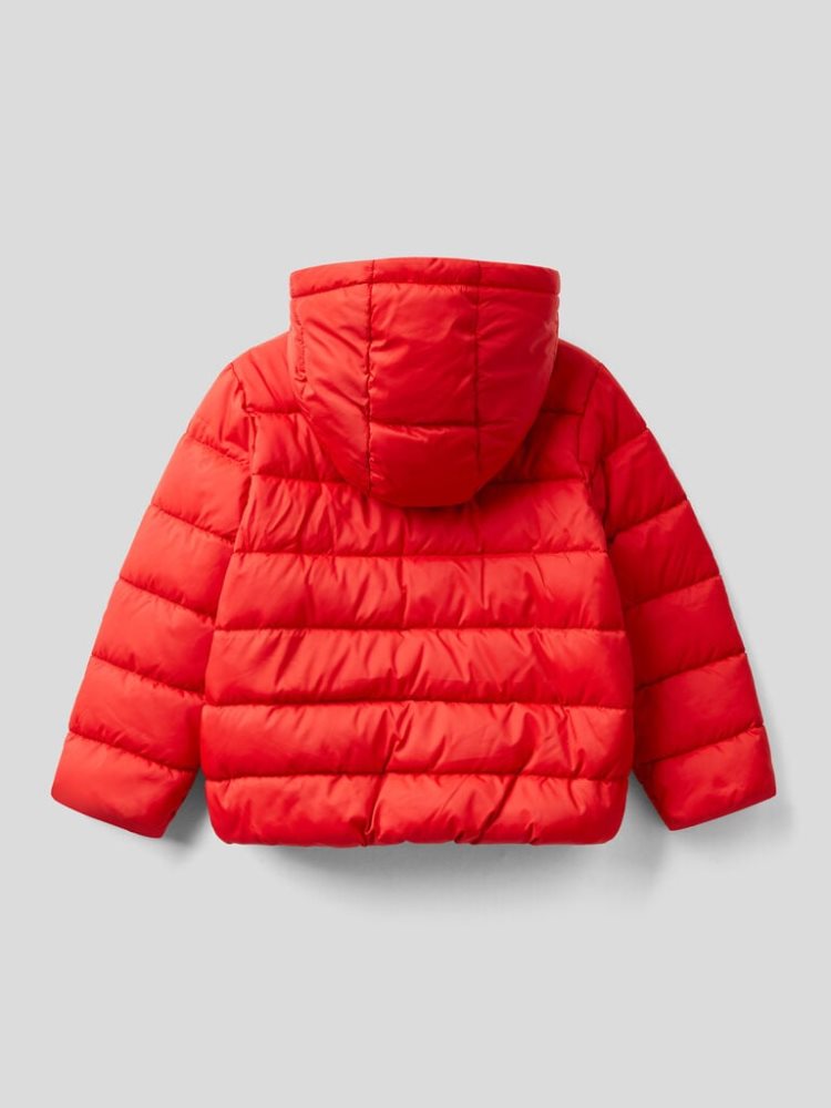 Red Kids' Benetton Puffer Hood And Logo Padded Jackets | AU341296