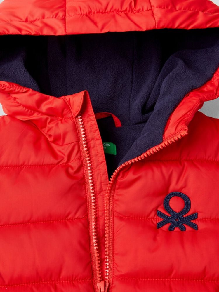 Red Kids' Benetton Puffer Hood And Logo Padded Jackets | AU341296