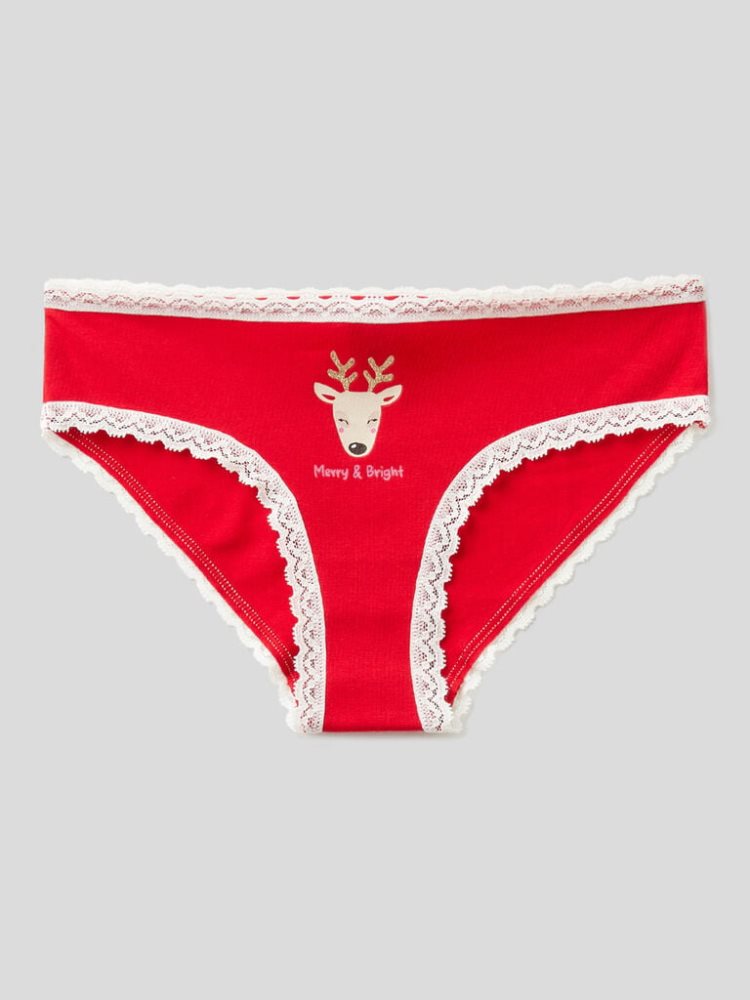 Red Kids\' Benetton Reindeer Print And Glitter Briefs | AU763972