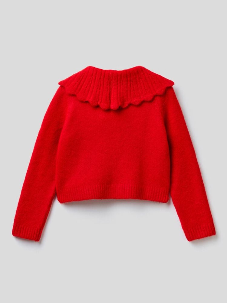 Red Kids' Benetton Ruffled Collar Cardigan | AU714624