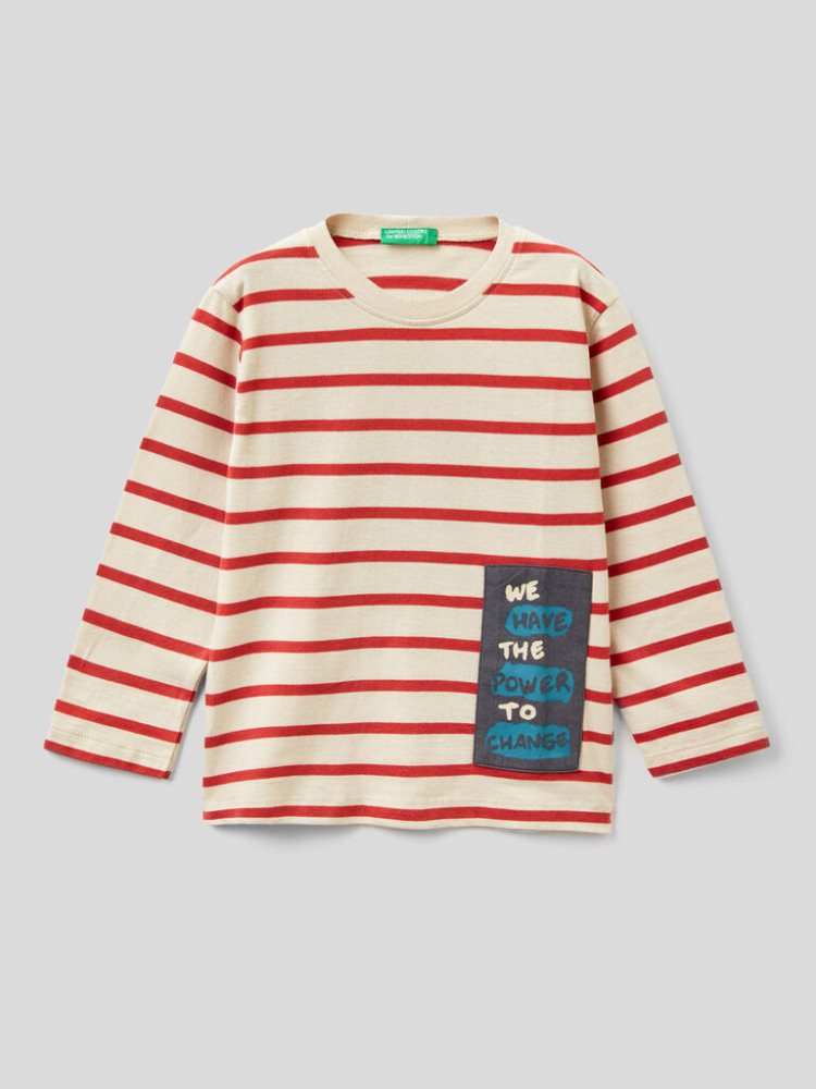 Red Kids\' Benetton Striped Warm Cotton Long Sleeve T-shirts | AU953263