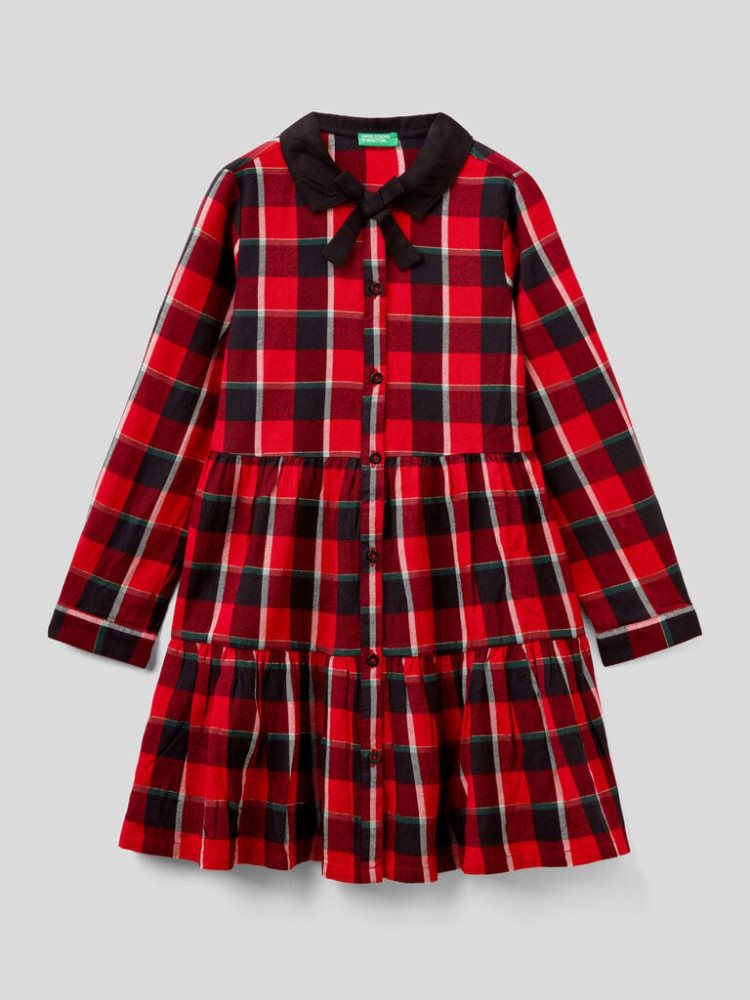 Red Kids\' Benetton Tartan Shirt Dress Flannel Dress | AU442392