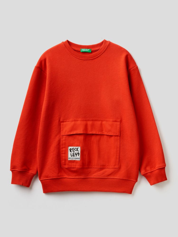 Red Kids\' Benetton Warm Kangaroo Pocket Sweatshirt | AU315929