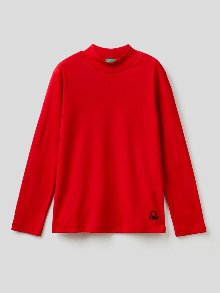 Red Kids\' Benetton Warm Organic Cotton Turtleneck Long Sleeve T-shirts | AU873387