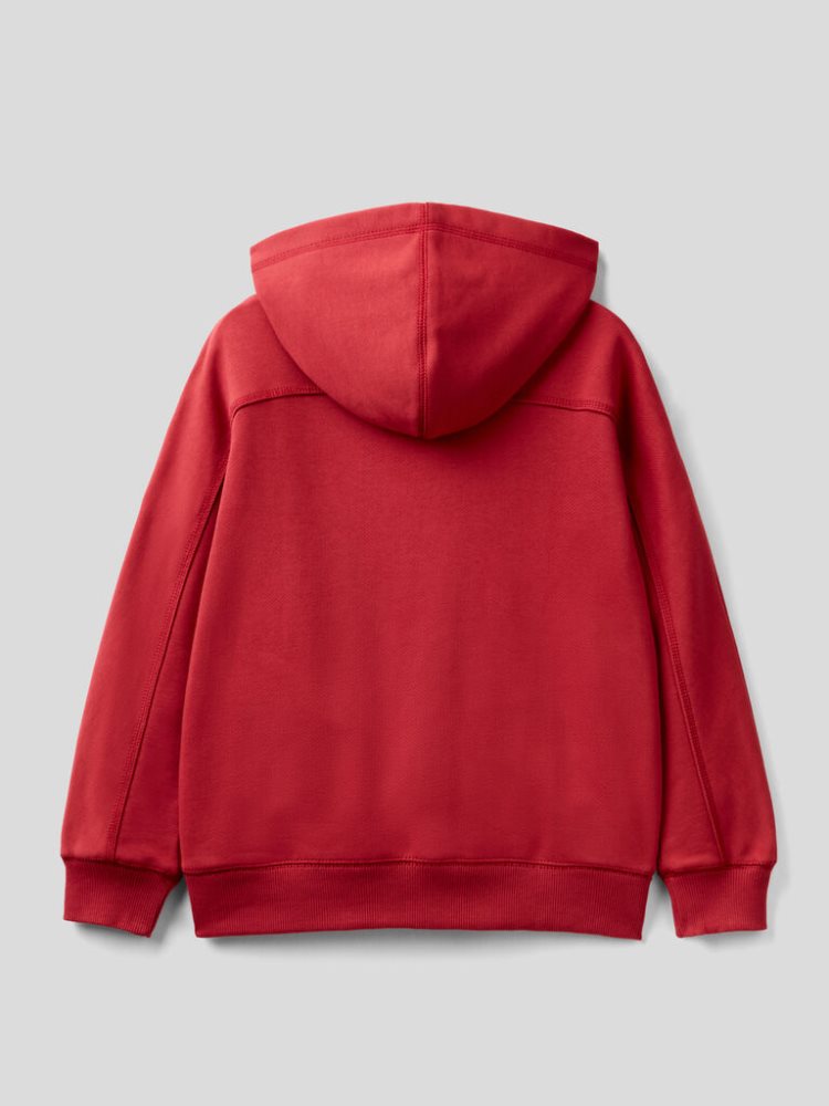 Red Kids' Benetton Zip Organic Cotton Hoodie | AU827133