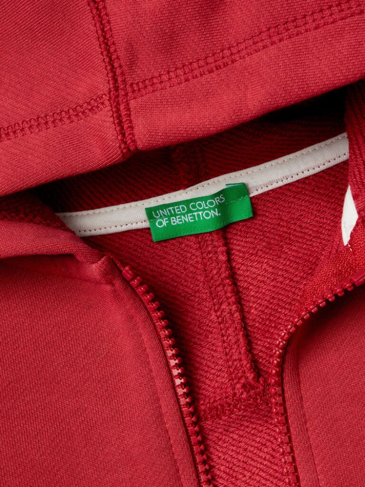 Red Kids' Benetton Zip Organic Cotton Hoodie | AU827133