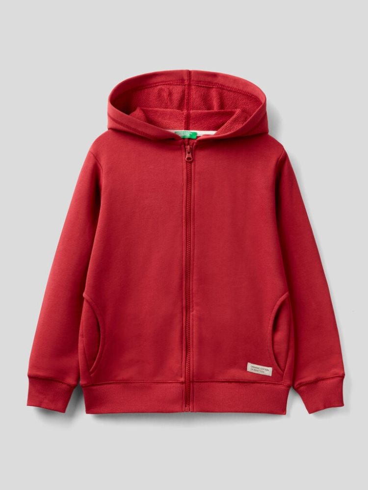 Red Kids\' Benetton Zip Organic Cotton Hoodie | AU827133