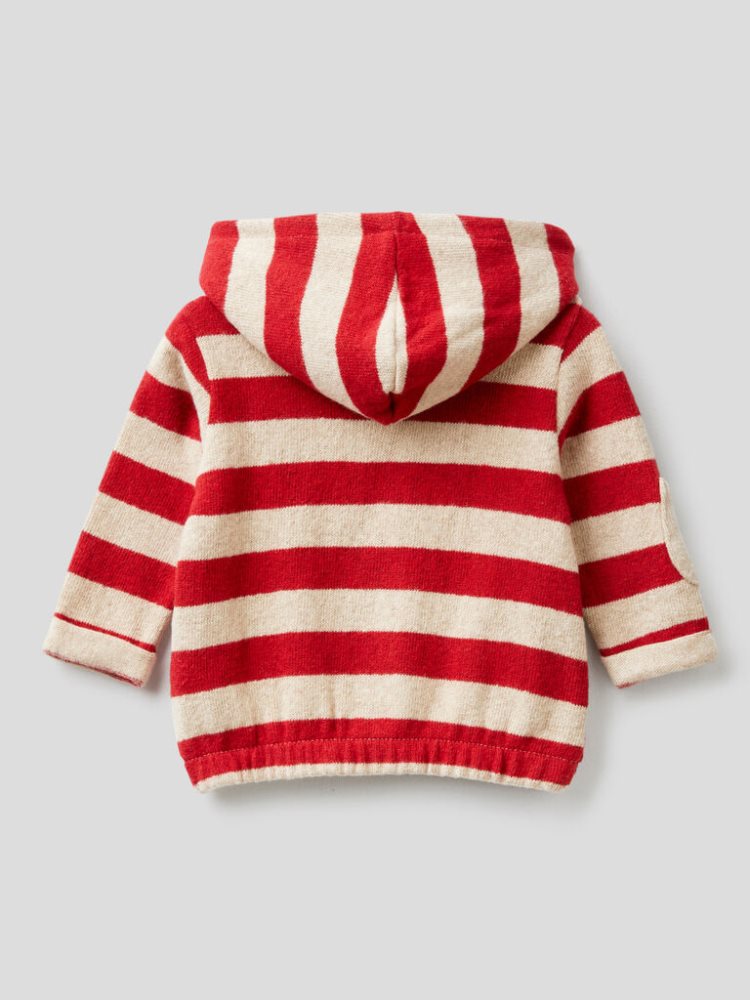 Red Kids' Benetton Zip Recycled Cotton Blend Hoodie | AU325360