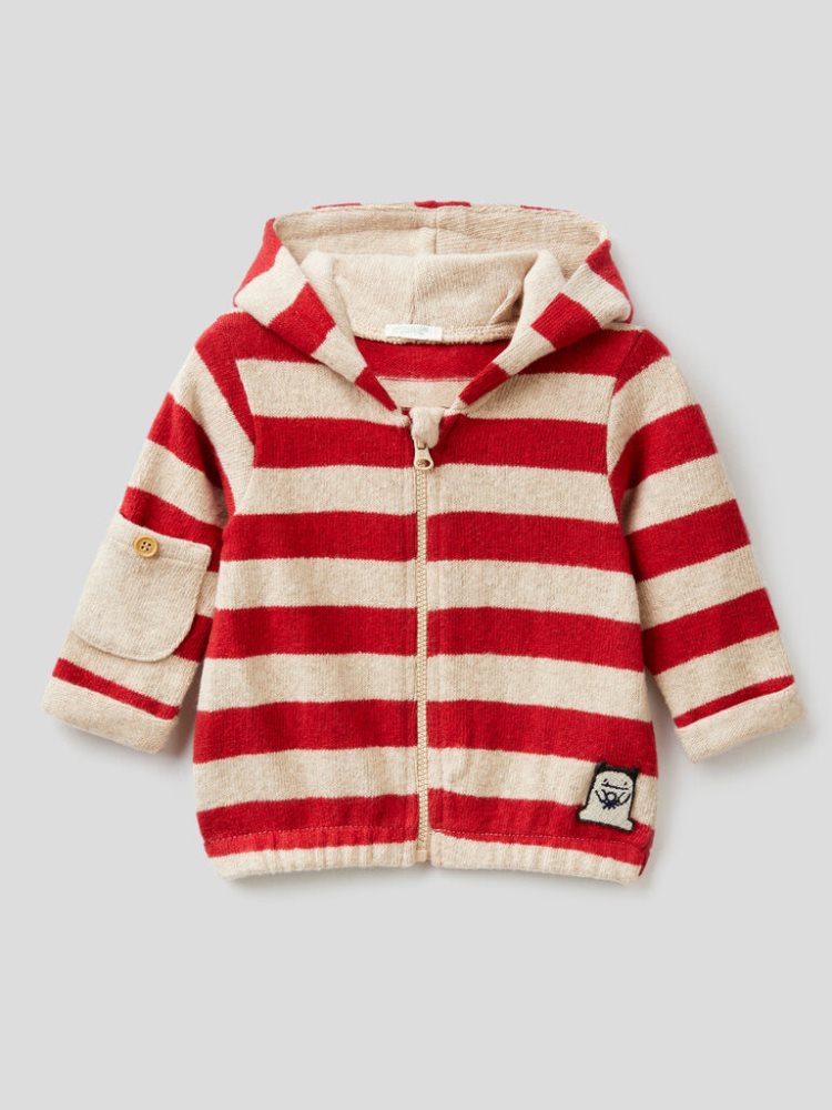 Red Kids\' Benetton Zip Recycled Cotton Blend Hoodie | AU325360