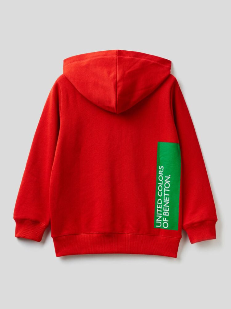 Red Kids' Benetton Zip-up Logo Print Hoodie | AU598318