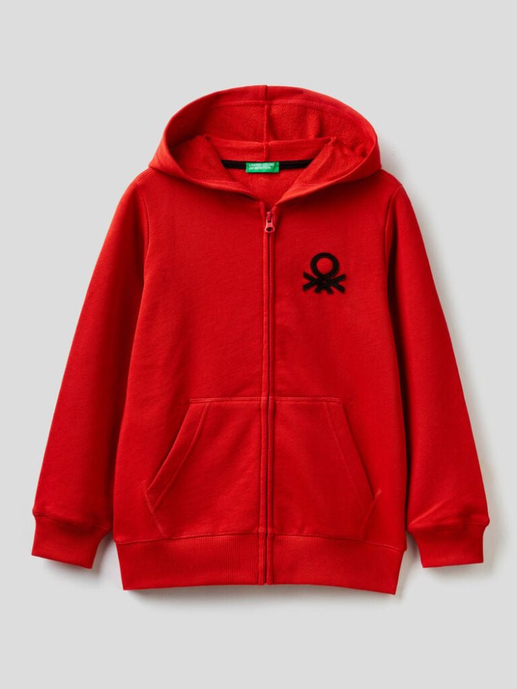 Red Kids\' Benetton Zip-up Logo Print Hoodie | AU598318