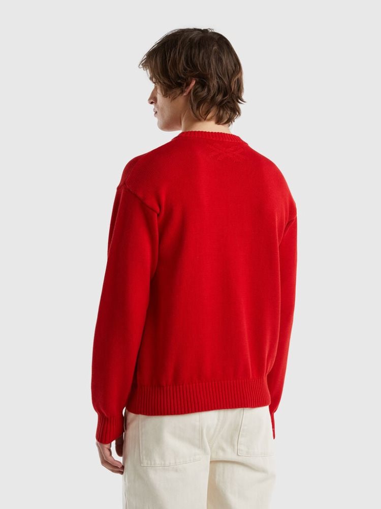 Red Men's Benetton Cherry Inlay Crew Neck Sweaters | AU267584