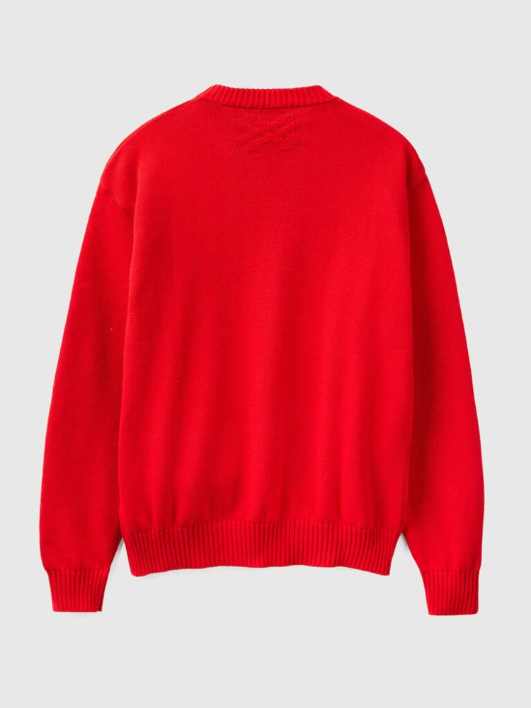 Red Men's Benetton Cherry Inlay Crew Neck Sweaters | AU267584