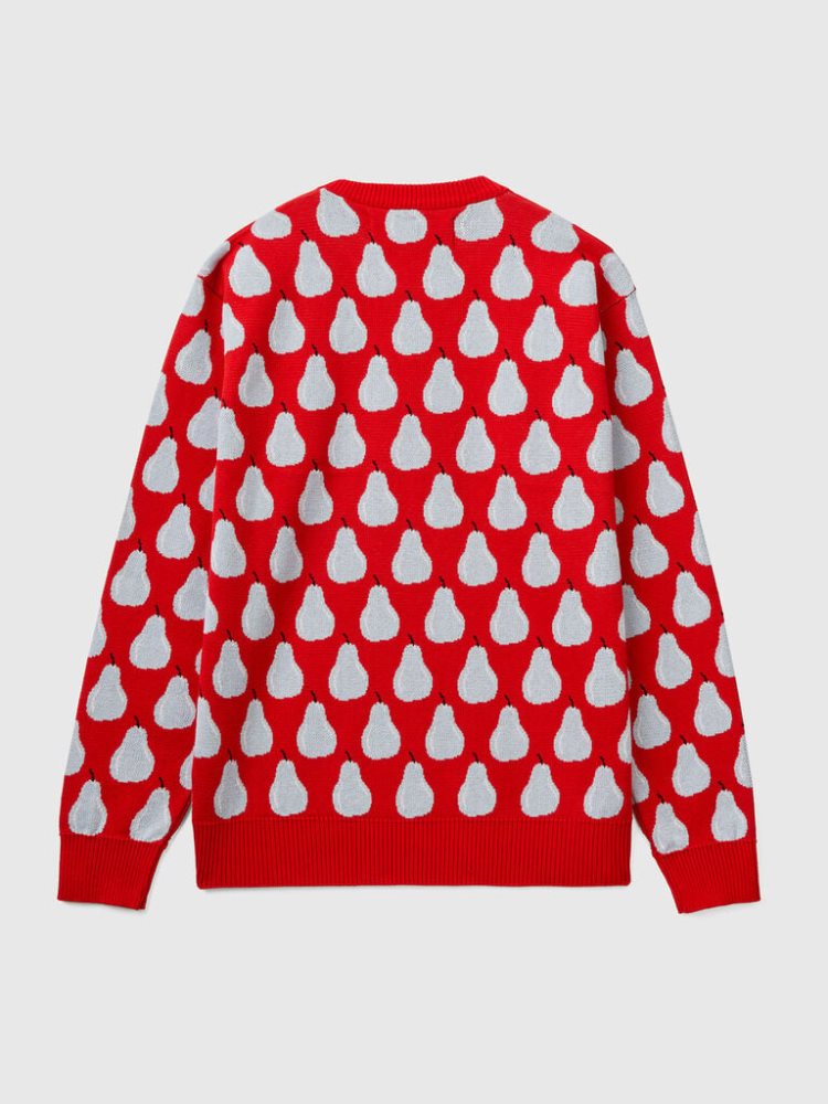 Red Men's Benetton Pear Pattern Crew Neck Sweaters | AU090330