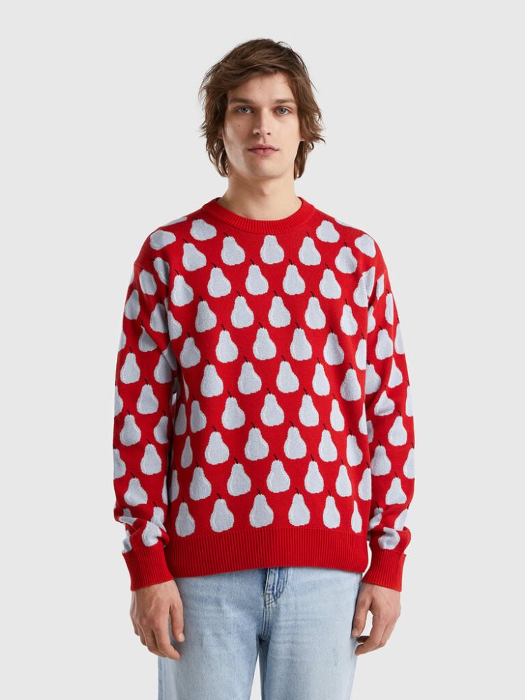 Red Men\'s Benetton Pear Pattern Crew Neck Sweaters | AU090330