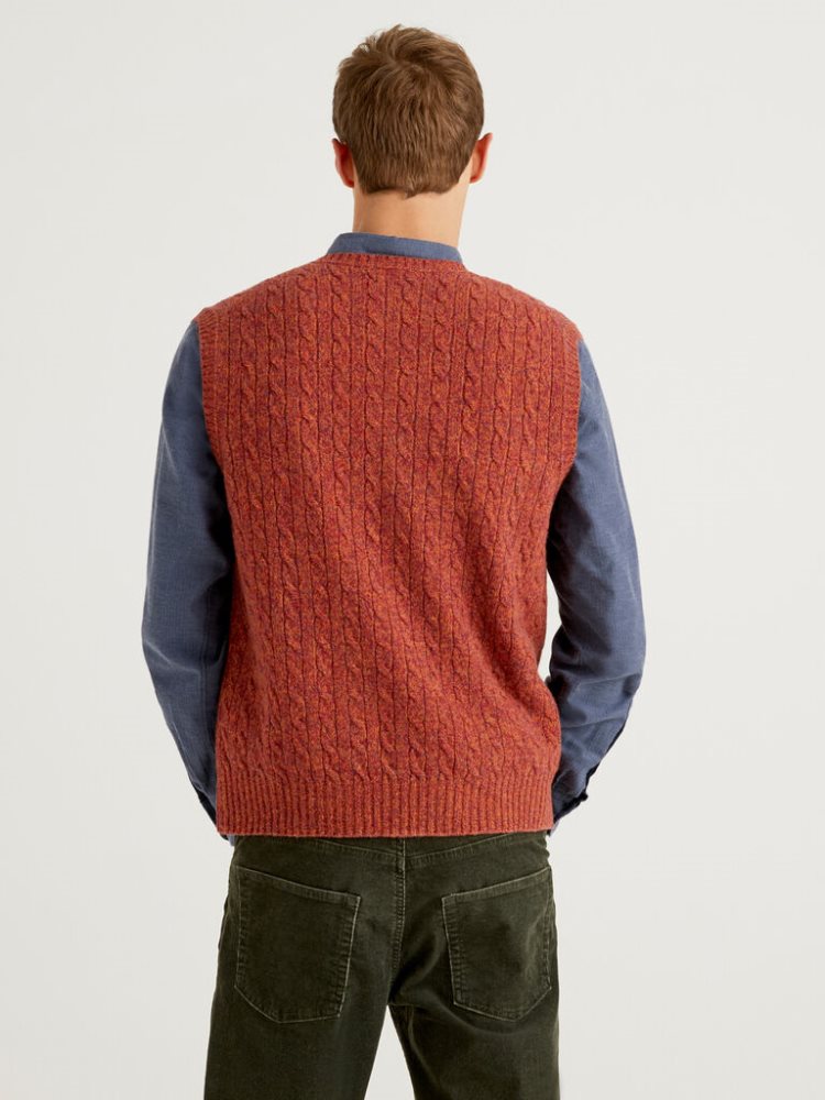 Red Men's Benetton Pure Shetland Wool Vest | AU184668