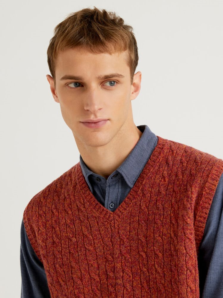 Red Men's Benetton Pure Shetland Wool Vest | AU184668