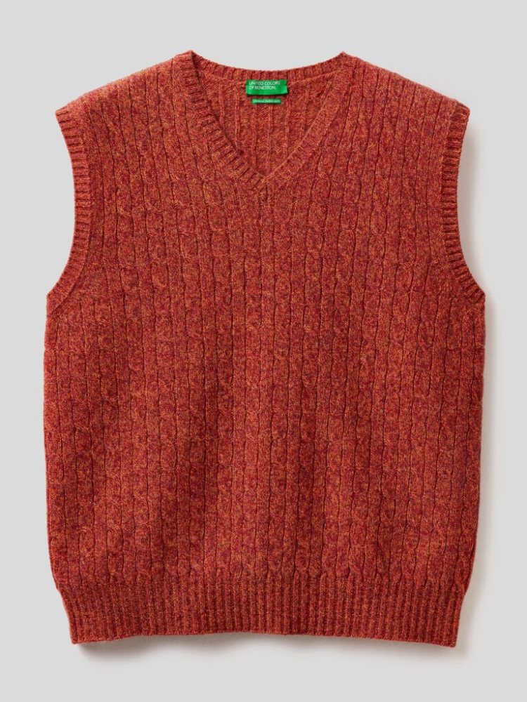 Red Men's Benetton Pure Shetland Wool Vest | AU184668