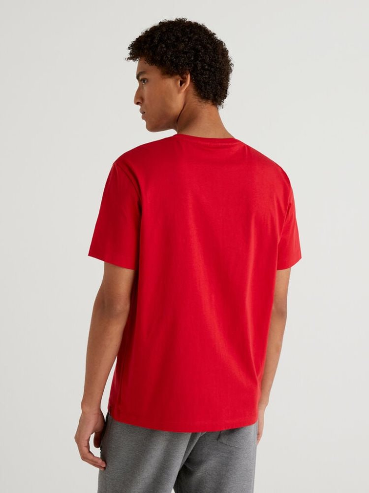 Red Men's Benetton Relaxed Fit Embroidery Short Sleeve T-shirts | AU821245