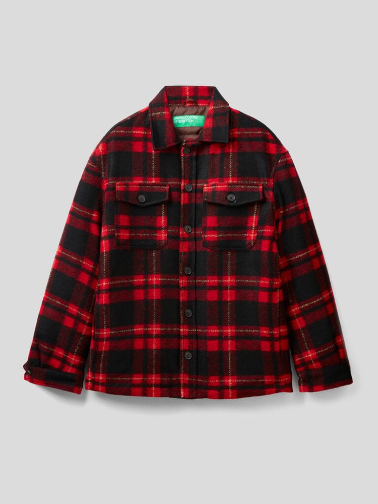 Red Men's Benetton Tartan Wool Blend Light Jackets | AU674907