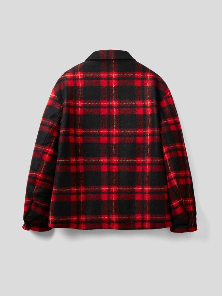 Red Men's Benetton Tartan Wool Blend Light Jackets | AU674907