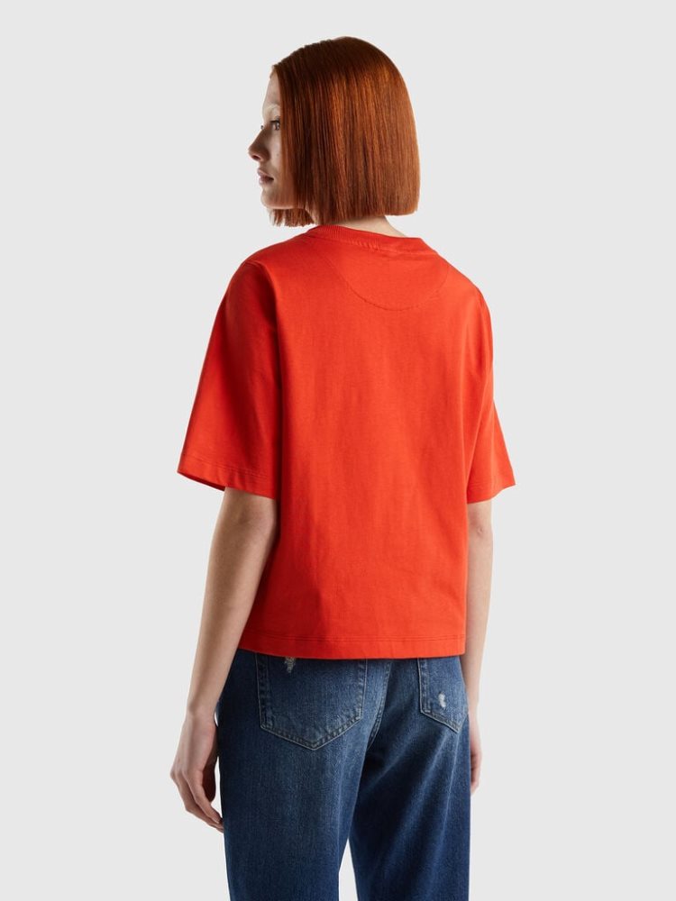 Red Women's Benetton 100% Cotton Boxy Fit Short Sleeve T-shirts | AU223430