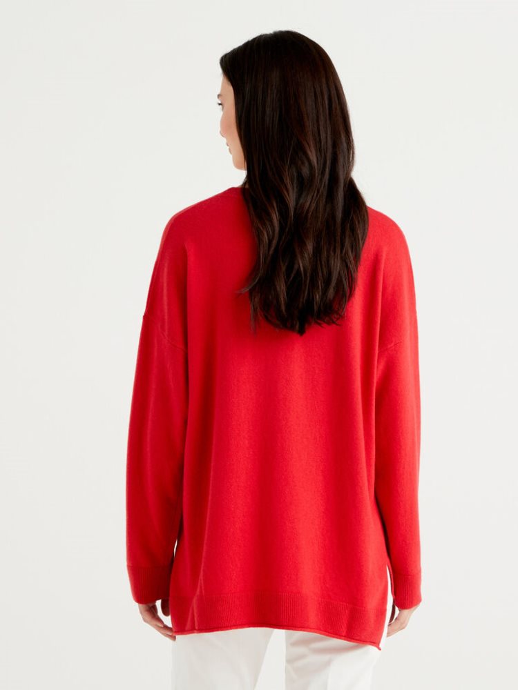 Red Women's Benetton Boxy Fit Cashmere Blend Crew Neck Sweaters | AU040985