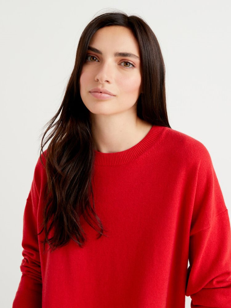 Red Women's Benetton Boxy Fit Cashmere Blend Crew Neck Sweaters | AU040985