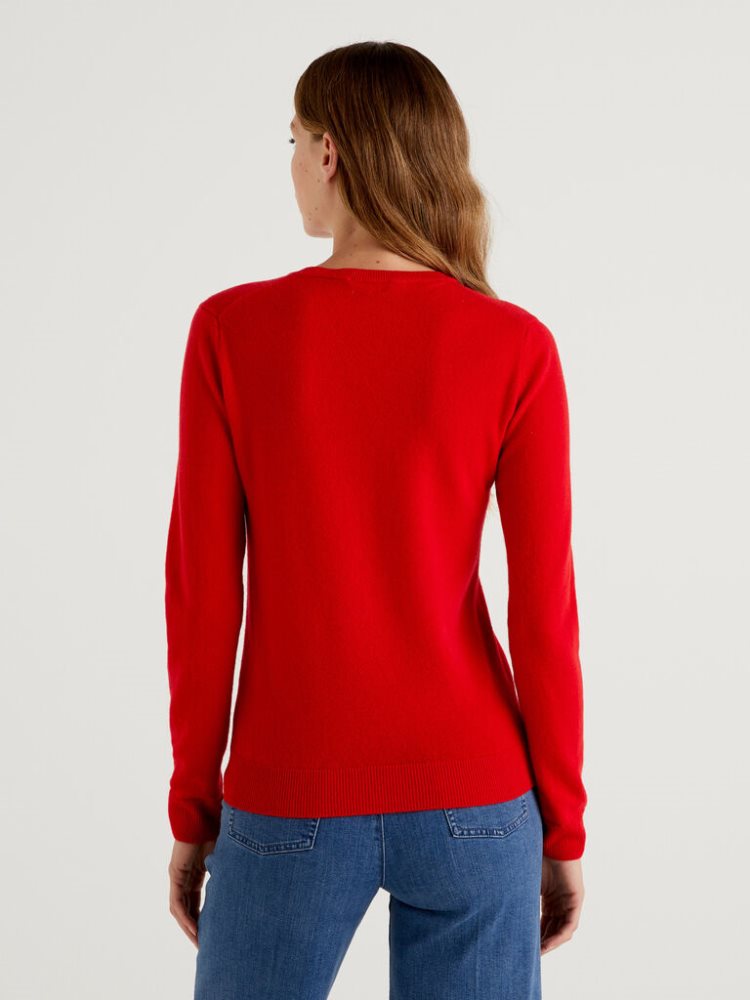 Red Women's Benetton Crew Neck Merino Wool Sweaters | AU461260