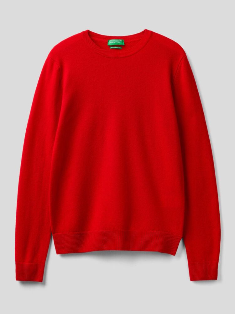 Red Women's Benetton Crew Neck Merino Wool Sweaters | AU461260